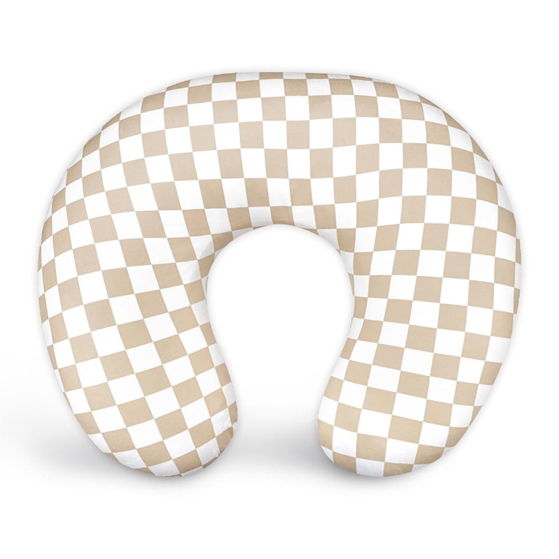 DILIMI Nursing Pillow Cover, Stretchy Removable Case for Breastfeeding Pillows, Ultra Soft Comfortable Slipcover for Baby Girl and Boy, Light Brown Checkerboard - Image 1